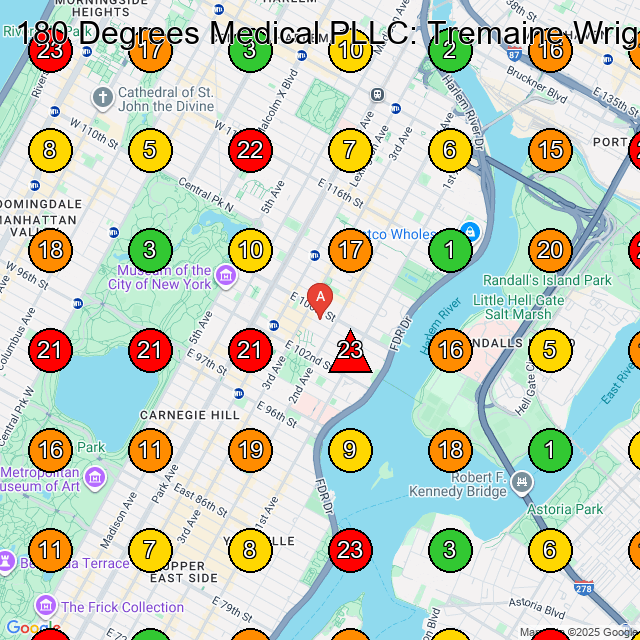 180 Degrees Medical PLLC: Tremaine Wright, DO Medical Office GeoGrid ranking map for New York NY
